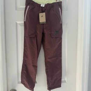 Nike Burgundy Track Pants with Light Green Accents